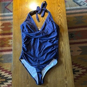 NWOT maternity swimsuit navy blue L